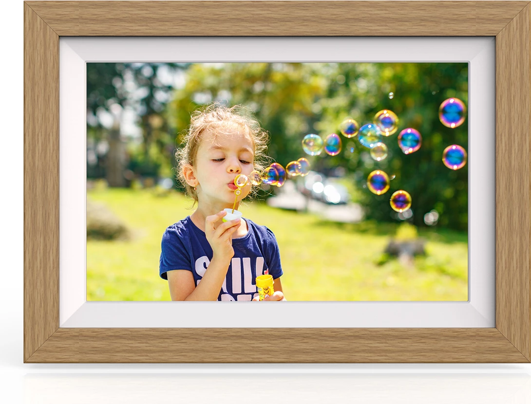 Kornizë fotografish digjitale Wozinsky WRC-32 10.1" IPS 1280×800 me Wi‑Fi dhe Frameo 32GB, me prekje, kafe e çelët