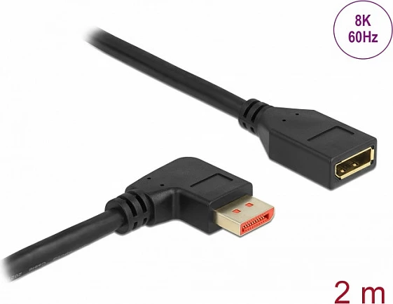 Kabllo zgjatëse DisplayPort DeLOCK, Mashkull 90° te Femër, 2 m, 8K 60Hz, e zezë