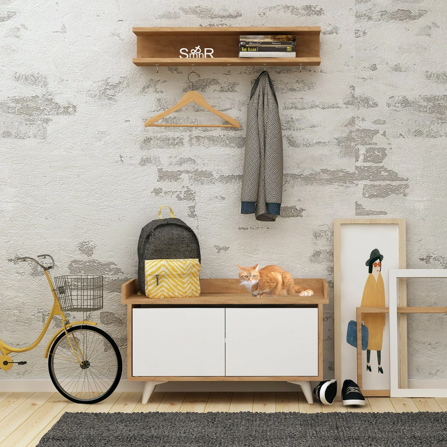 Stendë korridori Skye Decor, ngjyrë lisi dhe e bardhë