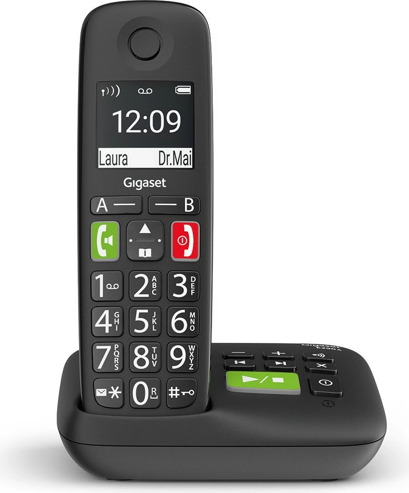 Telefon Gigaset E290A, Analog/DECT, Pa tela, Speakerphone, 150 kontakte, ID thirrës, Ngjyrë e zezë