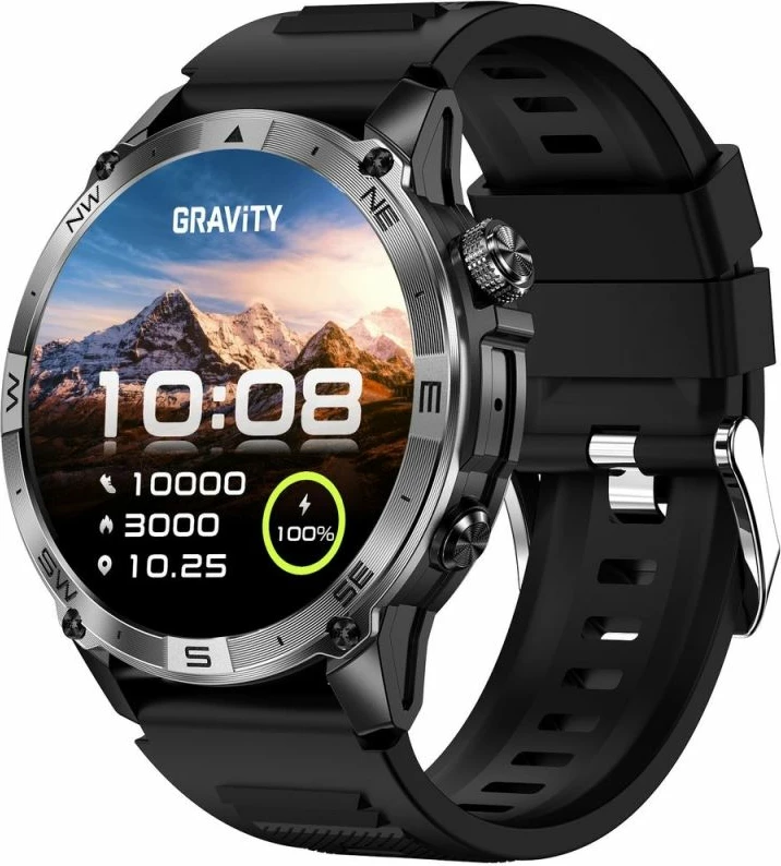 Smartwatch Gravity GT46-1, i zi, set me rrip silikoni dhe byzylyk çeliku