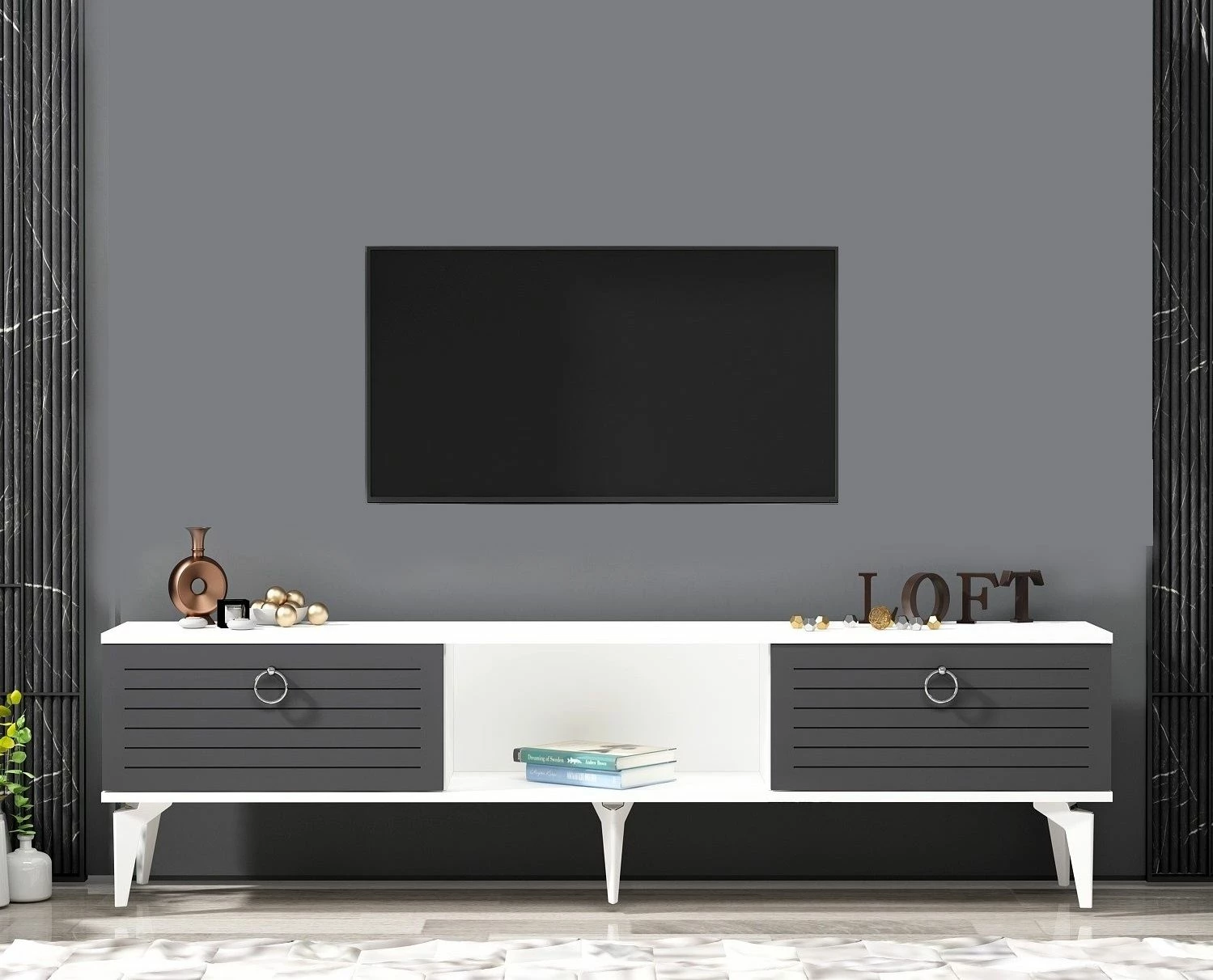Komodë TV Skye Decor, Arona, e bardhë-antracit