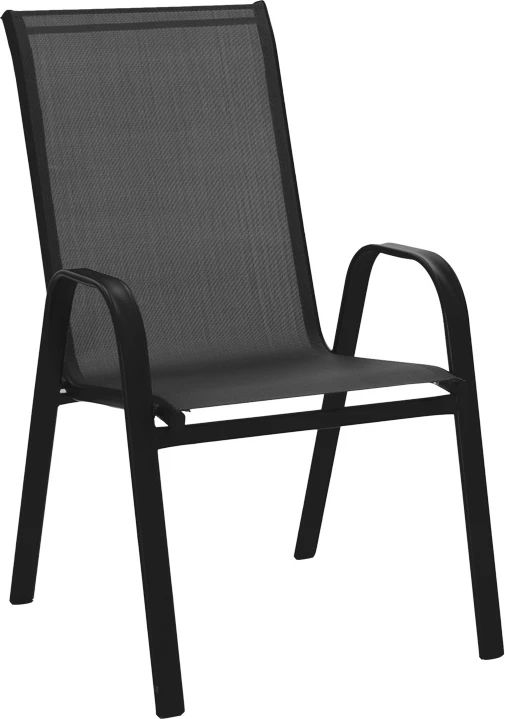 Tavolinë me karrige për terasë Valor-Calan, set prej 5 pjesësh, metal i zi-xham-tekstilen i zi, 110x60x70cm