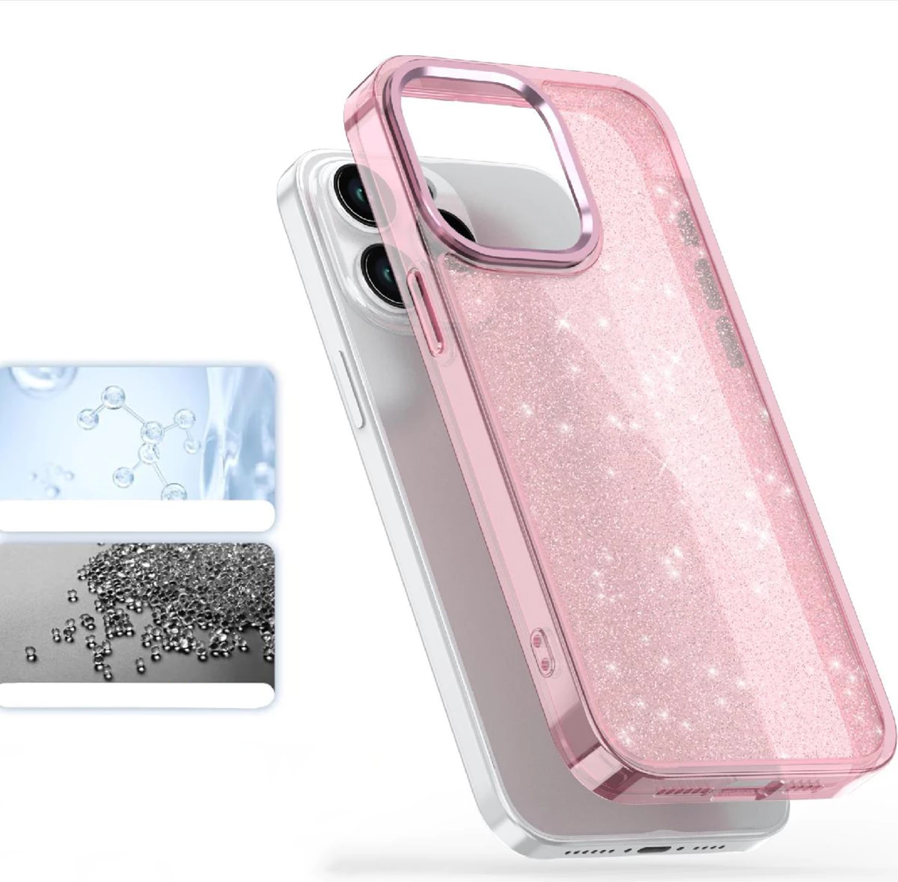 Mbështjellës Hurtel Glitter Case për iPhone 16 Pro, rozë me shkëlqim