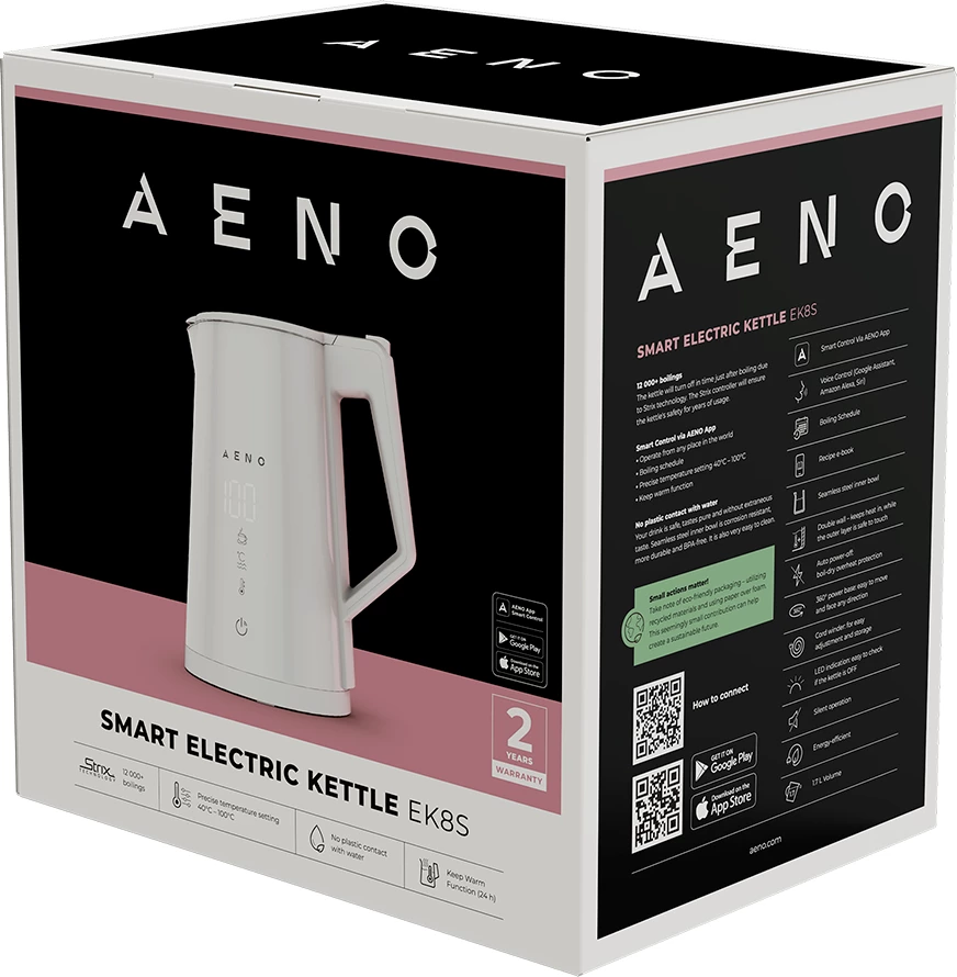 Çajnik elektrik smart AENO EK8S 1.7L 1850-2200W Wi‑Fi kontroll temperature, i bardhë