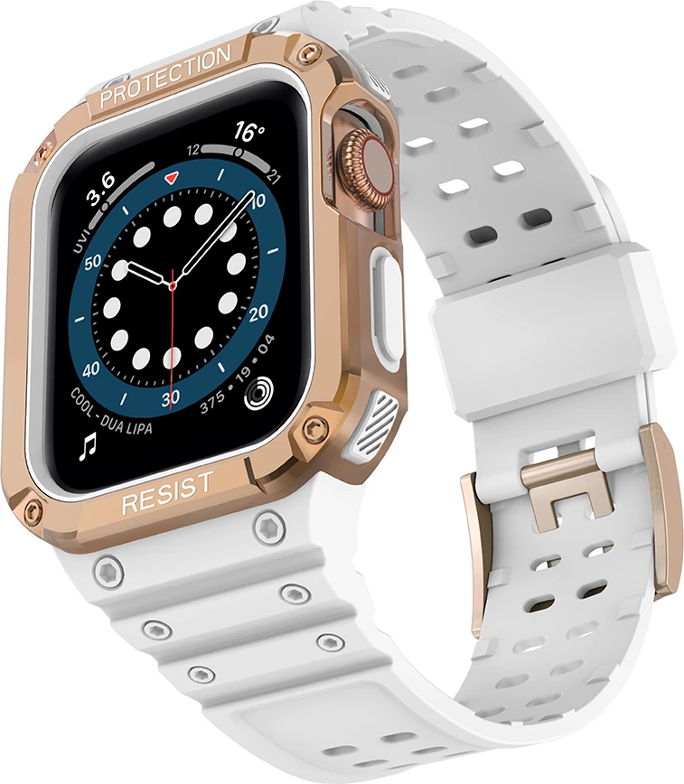 Rrip me kasë të blinduar për Apple Watch Hurtel, 41/40/38mm, Bardhë/Ari i zbehtë