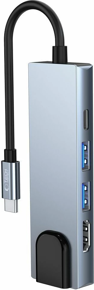 HUB Tech-Protect V3 5in1, USB-C, USB-A 3.0, USB-A 2.0, USB-C, HDMI, RJ45, Gri