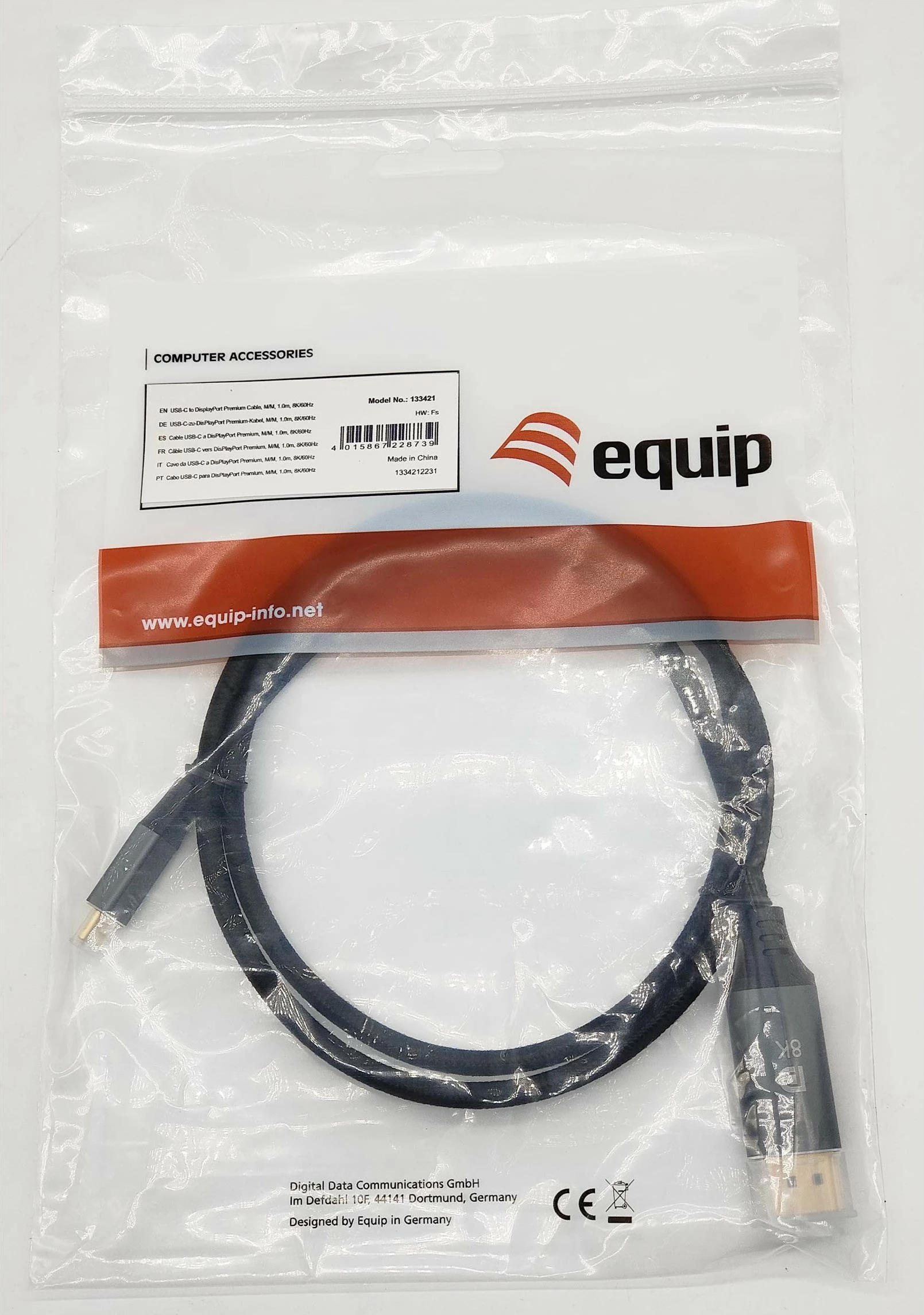 Kabëll USB-C në DisplayPort Equip 1m, 8K/60Hz, ngjyrë gri