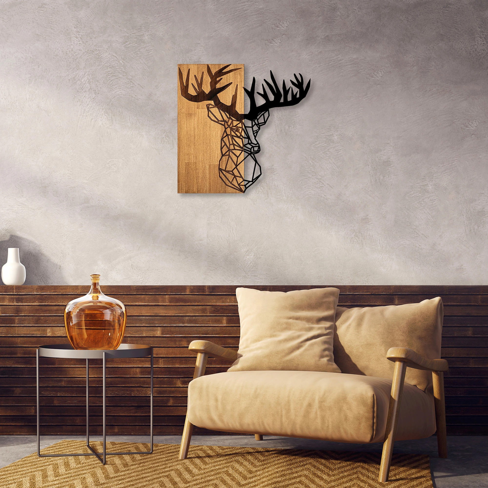 Aksesor dekorativ për mur, dru dhe metal, Wallity MA-285, ngjyrë arre/zezë, 58x60cm