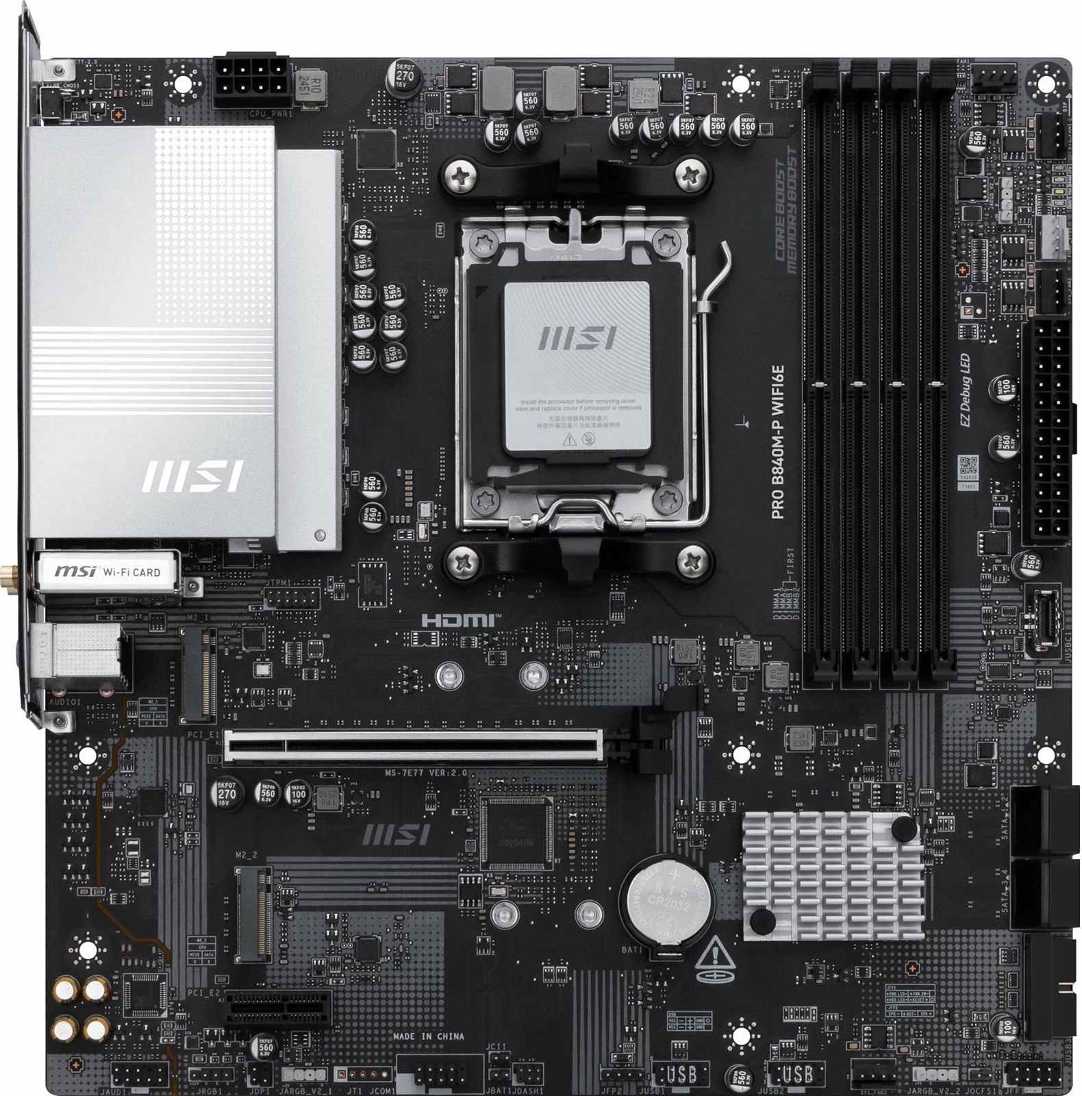Pllakë amë MSI PRO B840M-P WIFI6E, AM5, Micro ATX, DDR5 deri 256GB, Wi‑Fi 6E