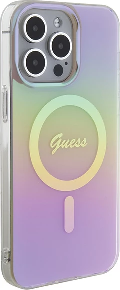 Mbështjellës Guess IML Iridescent MagSafe për iPhone 15 Pro, rozë