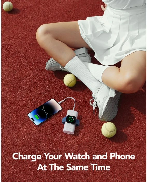 Powerbank VEGER W1162S 10000mAh MagFan me kabllo të integrume Type-C në Lightning, karikues Apple Watch dhe stand, 25W, i bardhë