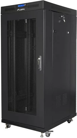 Kasë serveri Lanberg FF01-6827-23BL, 27U, 600x800 mm, derë perforuar me LCD, e zezë