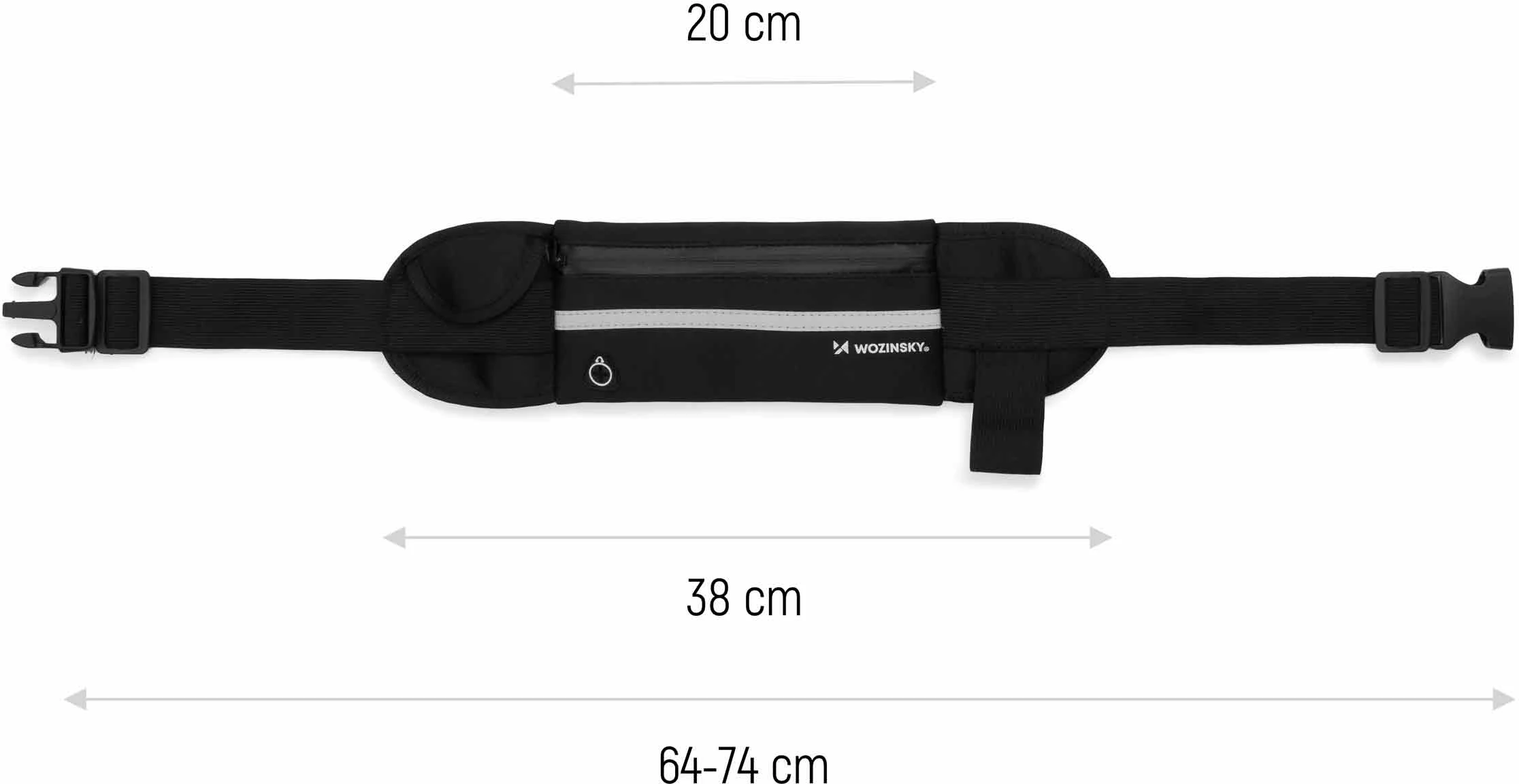 Rrip vrapimi, Wozinsky WRBBK1, neopren, i zgjërueshëm me 2 xhepa dhe mbajtës shishe, i rregullueshëm me rrip e kapëse, shirit reflektues, për telefona deri 175x90x15 mm, i zi