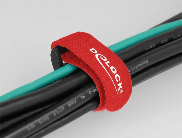 Lidhëse kabllosh me velcro DeLOCK, 150 x 20 mm, 5 copë, e kuqe