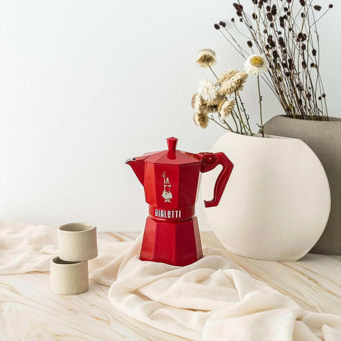 Moka pot Bialetti Moka Exclusive 3TZ, 3 filxhanë, për induksion, e kuqe