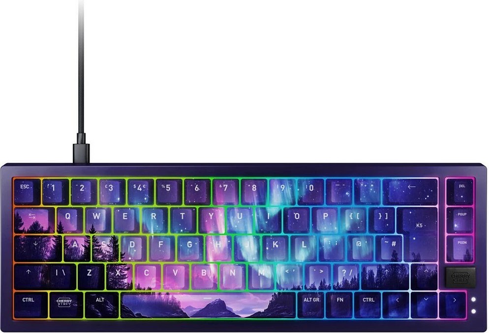 Tastierë mekanike Cherry Northern Light Bundle, USB me kabllo, 65%, QWERTZ, RGB, me mauspad, multicolor