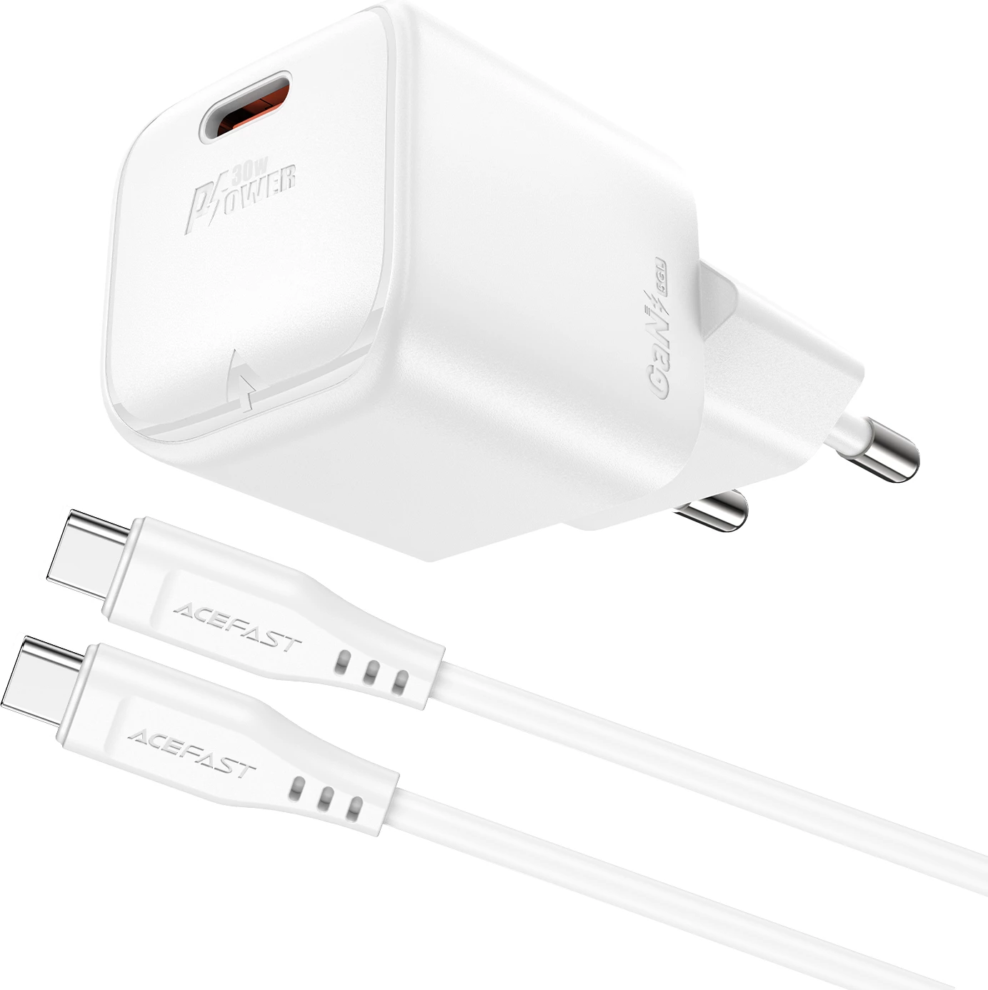 Karikues muri Acefast A77 Mini me GaN, 30W, me kabllo USB-C, Bardhë