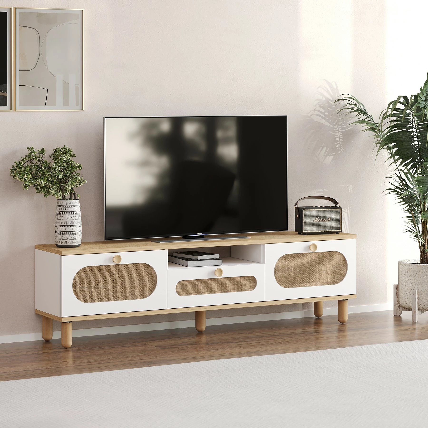 Komodë TV Skye Decor, bohem, ngjyrë lis safir, e bardhë