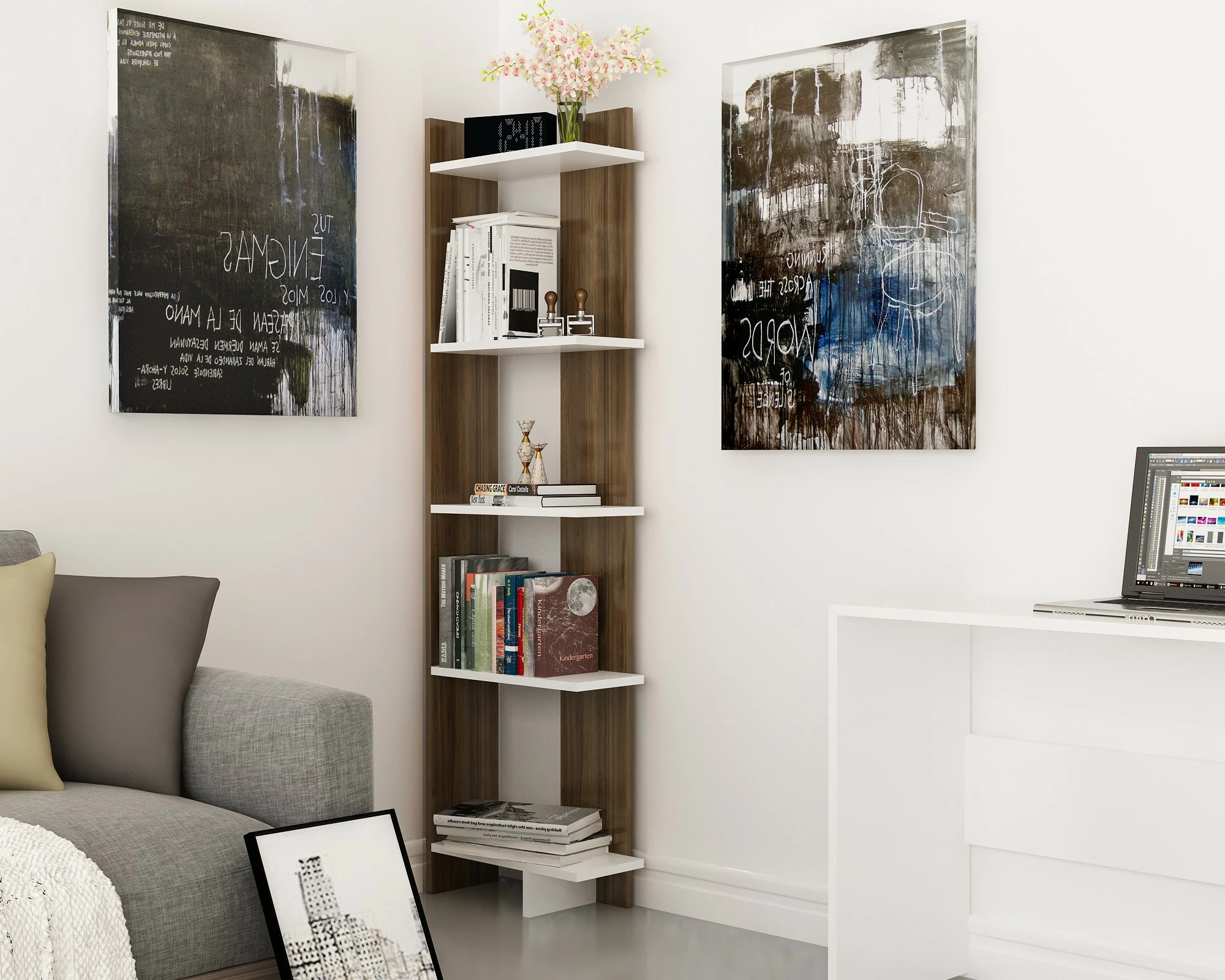 Raft librash Hanah Home, Als, ngjyrë arre dhe e bardhë