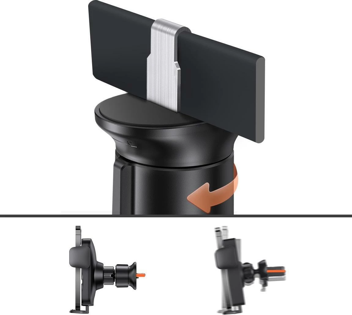 Mbajtës celulari Baseus Wisdom CGZX000001, karikim pa tel Qi 15W, për grilë ventilimi, USB-C, kabllo 1 m, i zi