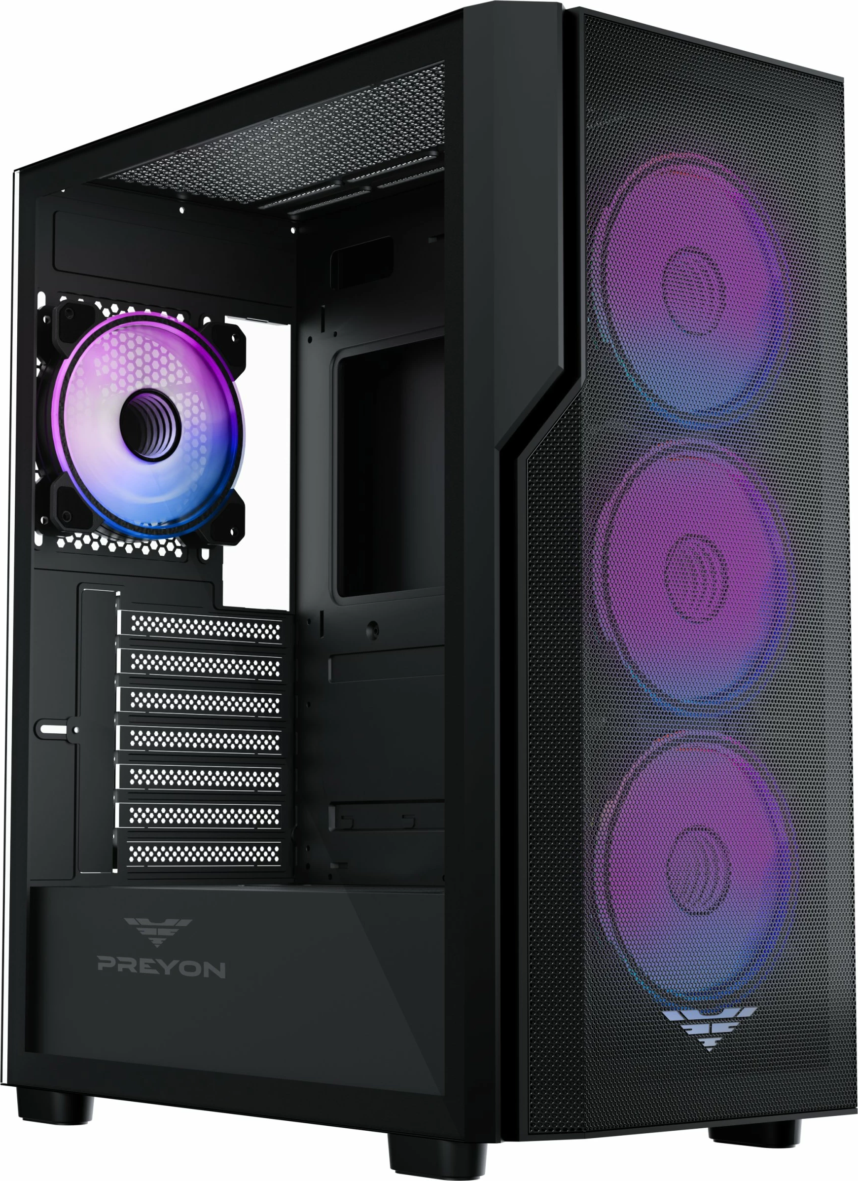 Kasë PREYON Nest Aero ARGB PNA04B Midi Tower, ATX/e-ATX, USB-C, 4x120mm PWM ARGB, e zezë