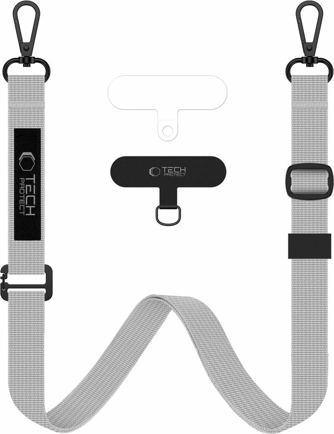 Litar për celular Tech-Protect C6S 2-n-1, i rregullueshëm 91-157 cm, me rrip dore 18 cm, set 2 rripa + 2 adaptera, gri