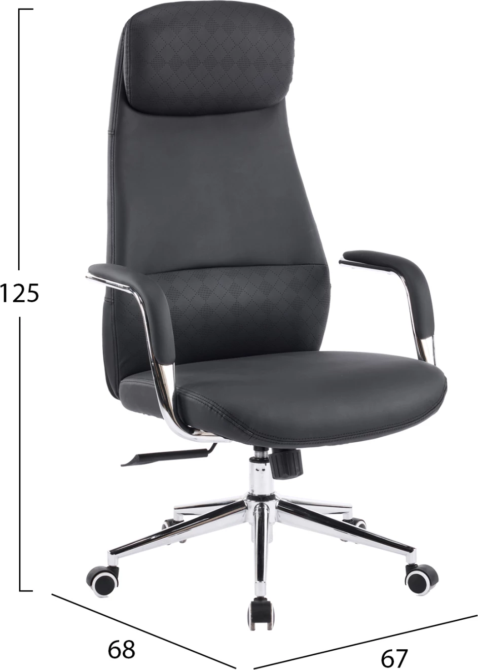 Karrige zyre SONTY, lëkurë PU e zezë, bazë kromi, FH18354.01, 64x68x125cm