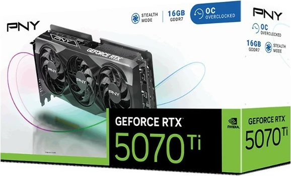 Kartelë grafike PNY GeForce RTX 5070 Ti OC 16GB DDR7, 256-bit, 3 ventilatorë, e zezë