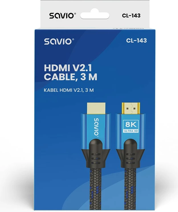 Kabllo HDMI Savio CL-143, 3m, Ultra HD 8K, v2.1, zezë/blu