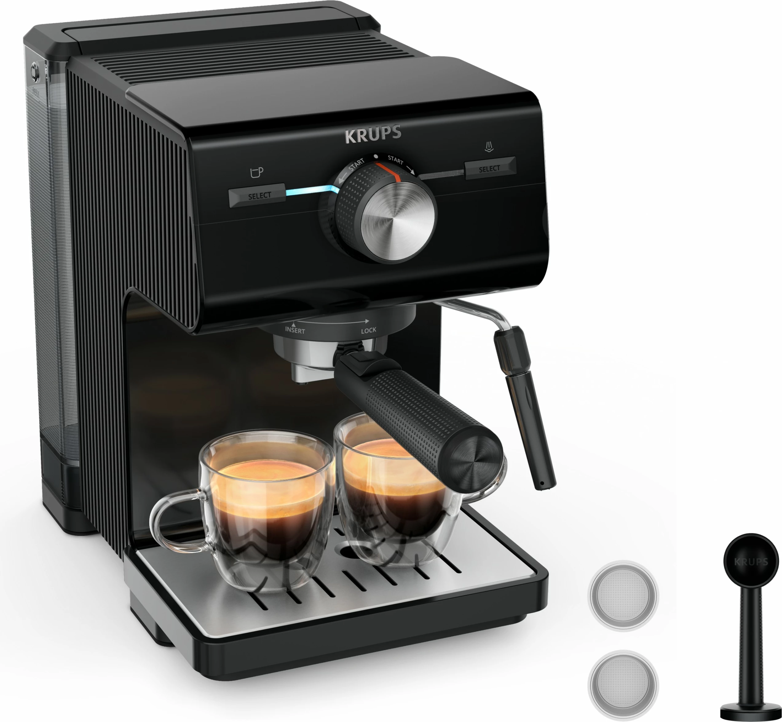 Aparat espresso Krups Authentic XP381810, 2L, kafe e bluar, e zezë