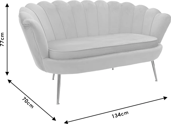 Divan dy ulëse Daimon, kadife, ngjyrë gri, këmbë metalike të arta, 134x70x77cm