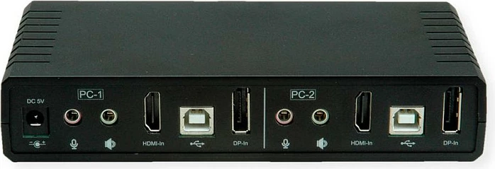 Switch KVM ROLINE 14.01.3047, Dual-Head 4K@60Hz, HDMI/DisplayPort, 2 PC, USB Hub, i zi