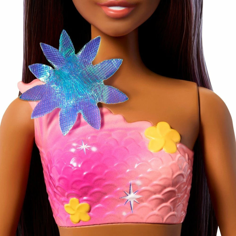 Kukull Mattel Barbie Flower Magic Mermaid JDM73, transformim lulesh, e papërshkueshme nga uji, 1 copë, flokë kafe
