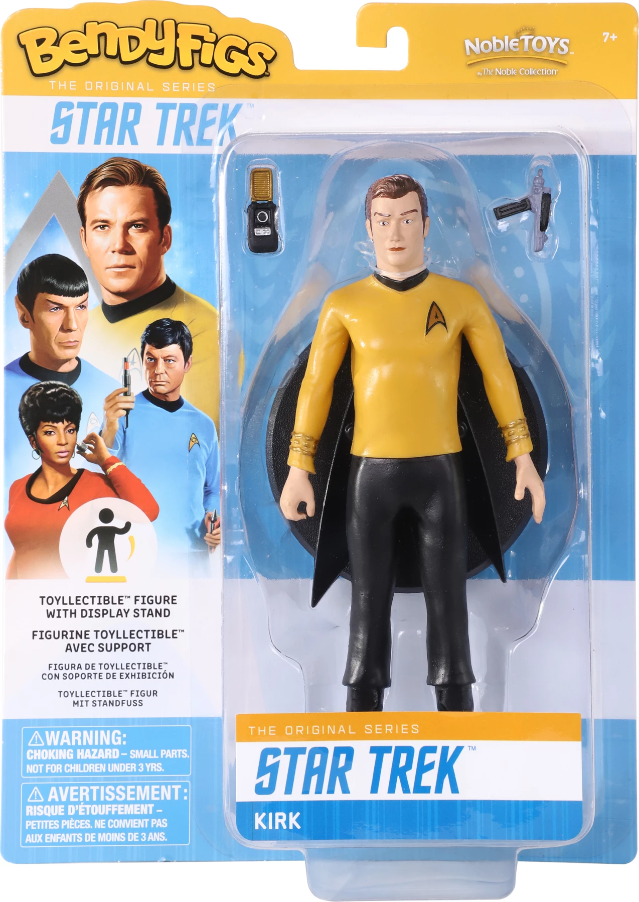 Figurë e lakueshme Noble Collection Bendyfigs Captain Kirk 19 cm, set me bazë + phaser + komunikator
