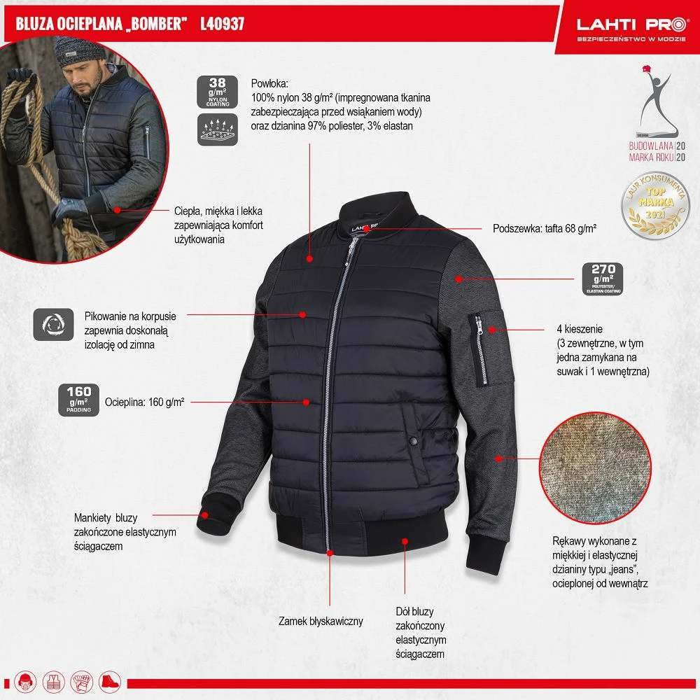 Xhaketë e izolume bomber Lahti Pro L40937, XL, e zezë