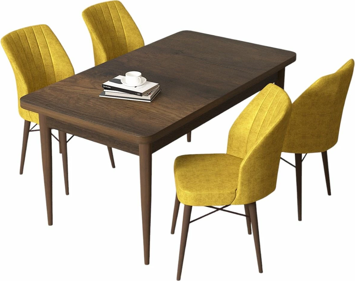 Tavolinë me karrige, 5 copë, Skye Decor, Barok, mustard