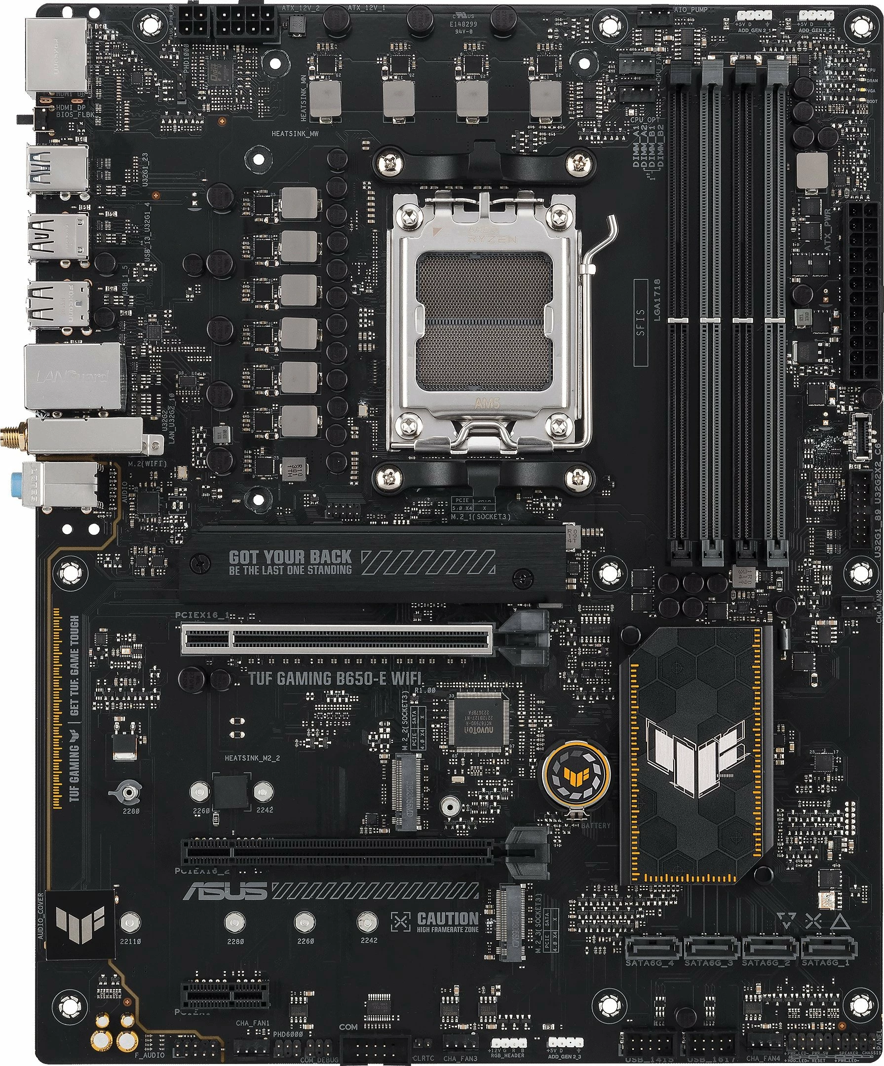 Pllakë amë Asus TUF GAMING B650-E WIFI AM5, ATX, DDR5, Wi‑Fi 6E, Bluetooth, 2.5GbE, e zezë