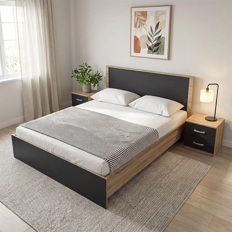 Set dhome gjumi Athos, sonoma-antracit, krevat 160x200cm, set 3 pjesë