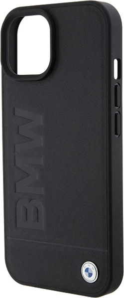 Mbështjellës BMW Leather Hot Stamp MagSafe për iPhone 15 Plus 6.7\", lëkurë hardcase, i zi
