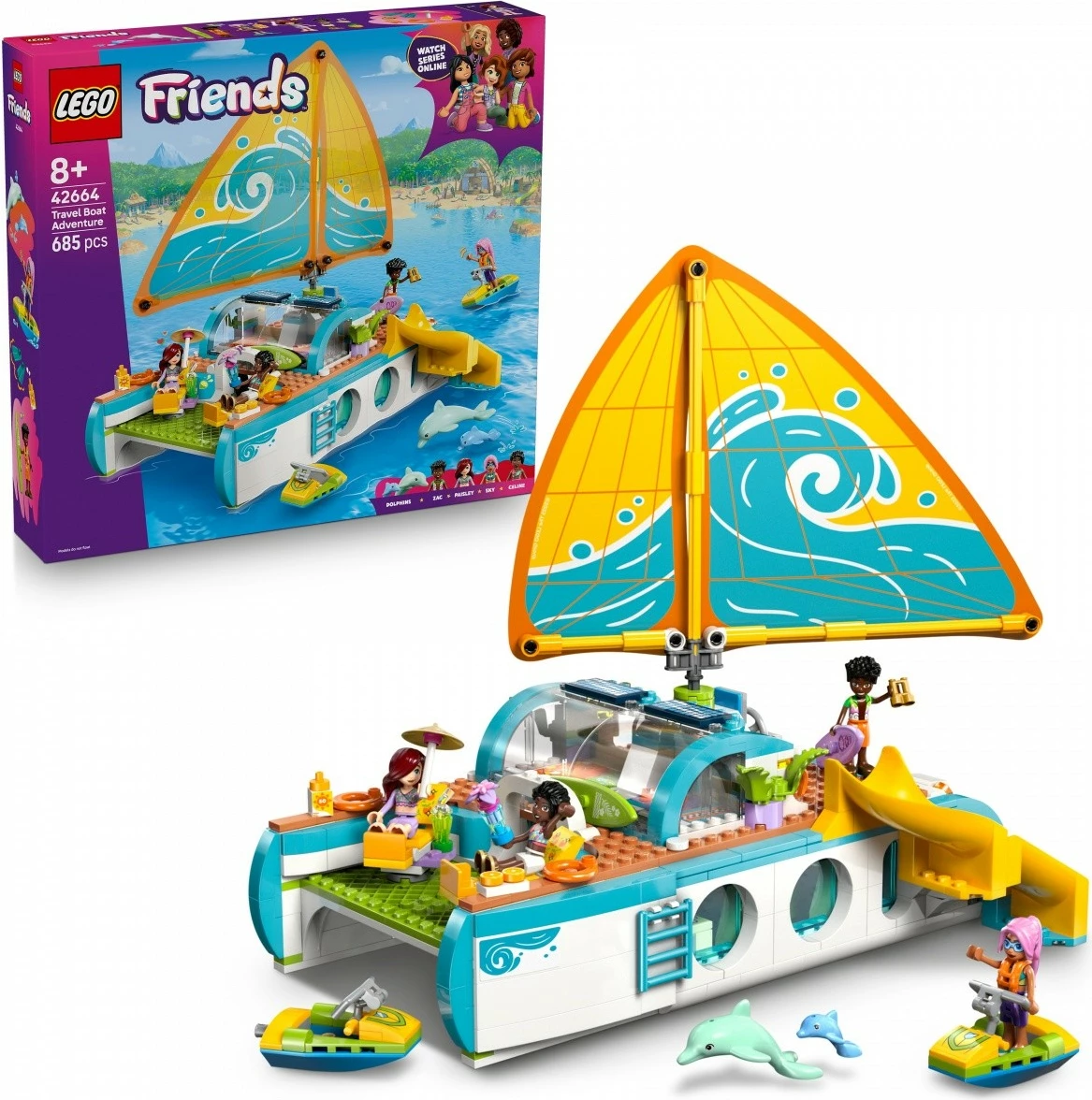 Set lodrash LEGO Friends 42664 Adventure on the Boat, 685 pjesë, shumëngjyrëshe