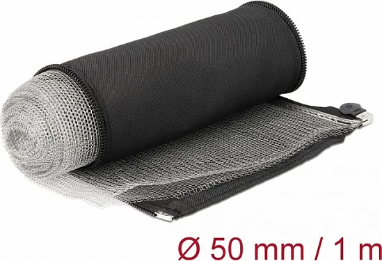 Mbështjellës i thurur EMI DeLOCK, 1 m x 50 mm, me zinxhir, rezistent në nxehtësi, i zi