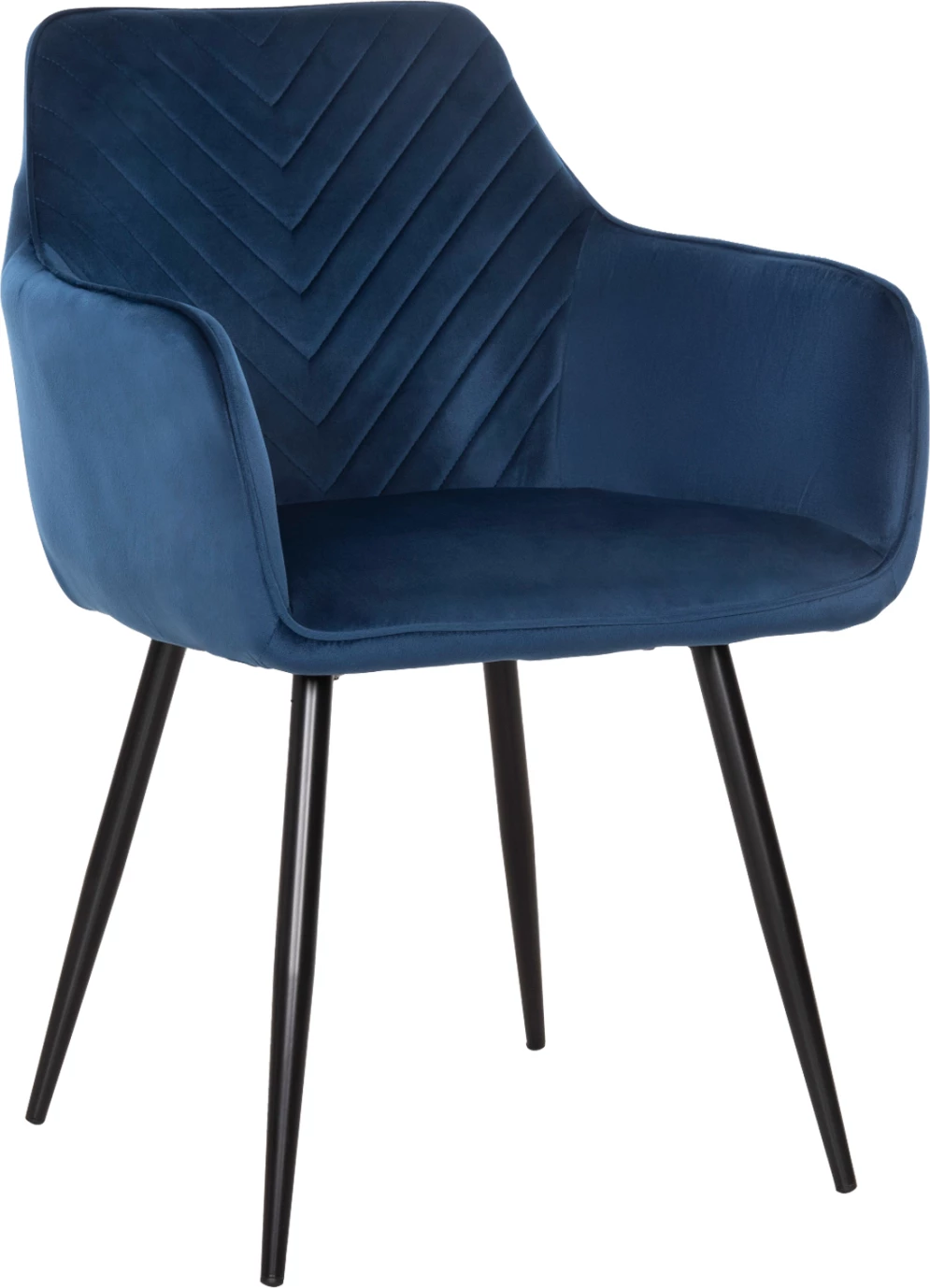 Karrige për ngrënie, kadife blu, këmbë metali të zeza, 57x56x84H cm