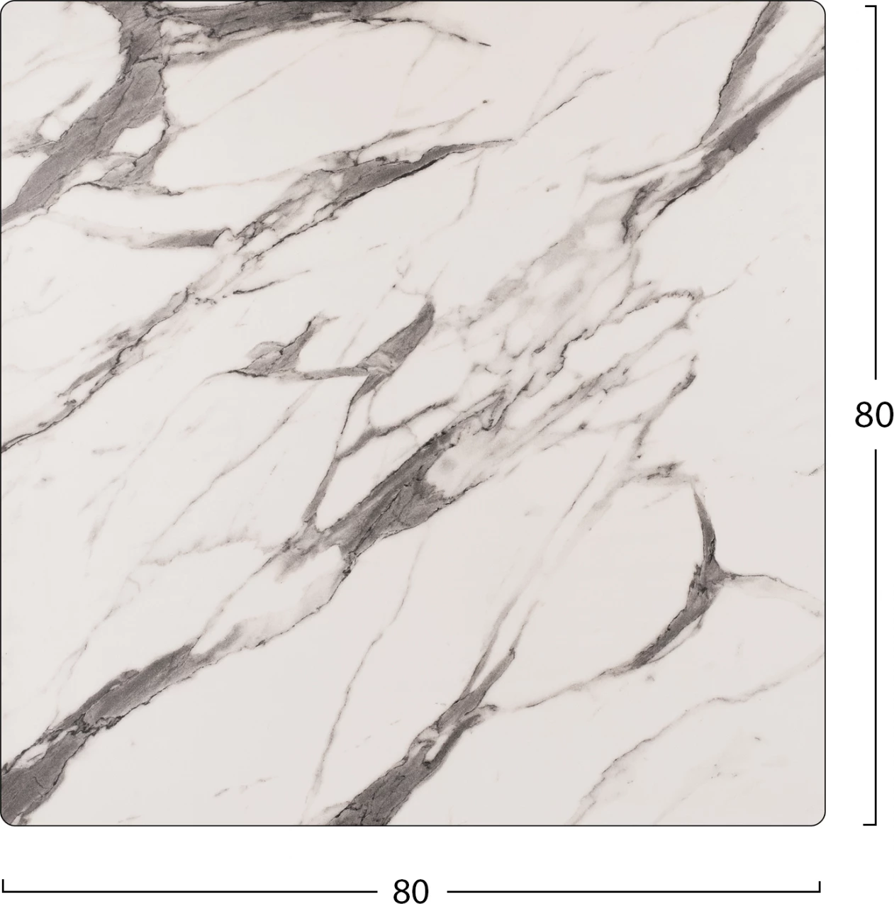 Sipërfaqe tavoline HPL, mermer bardhë-gri, 80x80 cm, trashësi 12mm