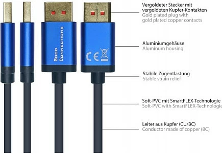 Kabllo DisplayPort GoodConnections 4814-SF050B, 5m, DP 1.4, 8K 240Hz, blu