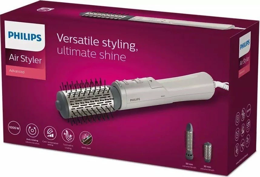 Furçë stilizuese me ajër të nxehtë Philips BHA710/00 1000W, jonizim, furçë rrotulluese, 2 shpejtësi/3 nivele nxehtësie, kabllo 1.8 m, e bardhë