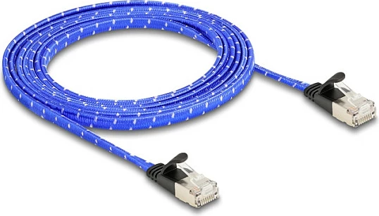 Kabllo rrjeti Ethernet DeLOCK RJ45 Cat6A U/FTP 2m, e sheshtë (flat), blu