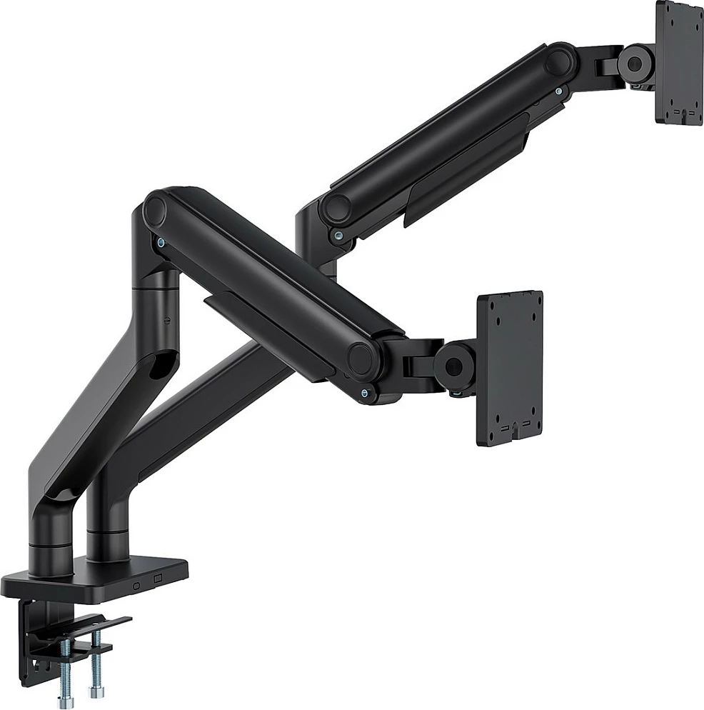 Mbajtës monitori Digitus Dual, për 2 monitorë deri 45", VESA 75x75/100x100, 2x20 kg, clamp, i zi