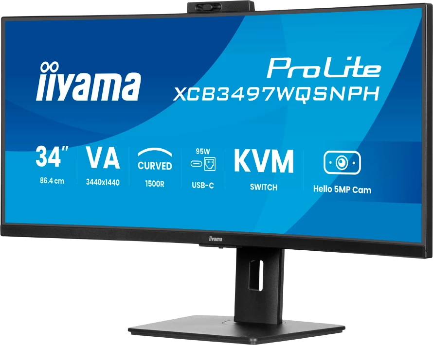 Monitor i lakuar IIYAMA ProLite XCB3497WQSNPH-B1 34" UWQHD 120Hz VA USB-C KVM me altoparlantë, i zi mat
