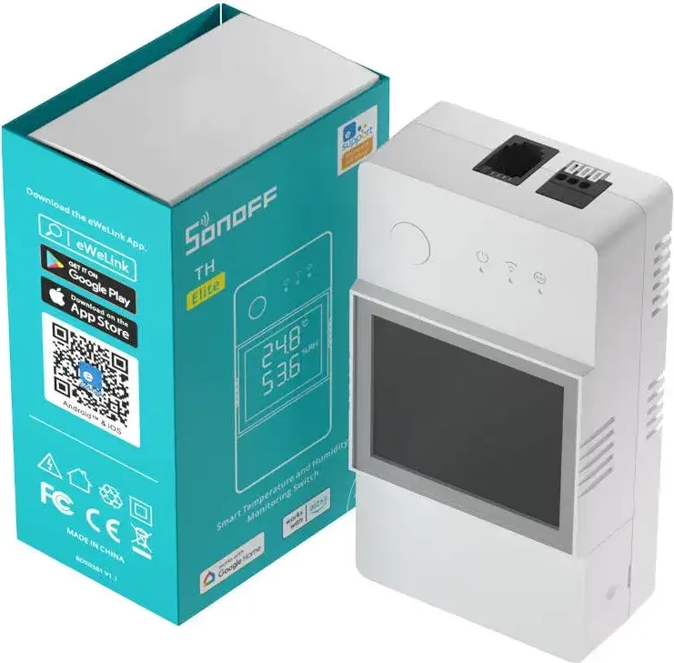 Ndërprerës i mençur Sonoff THR316D TH Elite, 16A, WiFi, i bardhë